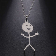 Collier Pendentif Stickman Doigt d'honneur couleur argent