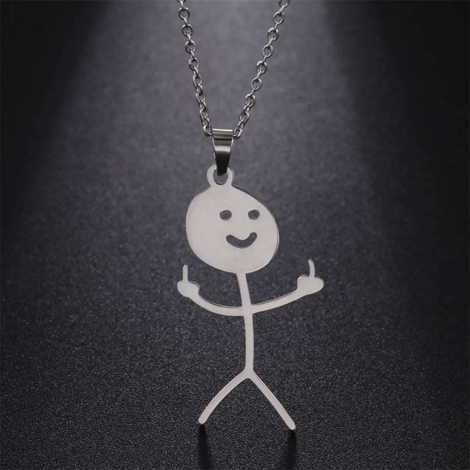 Collier Pendentif Stickman Doigt d'honneur couleur argent