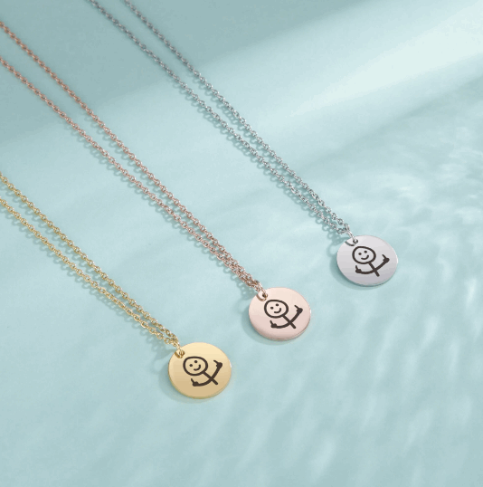 Collier pendentif rond Stickman Doigt d'honneur couleur argent