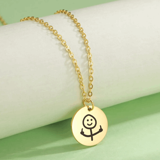 Collier pendentif rond Stickman Doigt d'honneur couleur or
