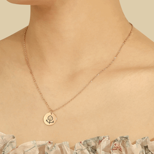 Collier pendentif rond Stickman Doigt d'honneur couleur or rose