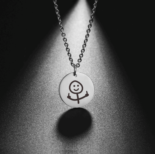 Collier pendentif rond Stickman Doigt d'honneur couleur argent