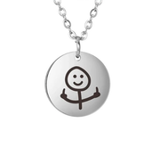 Collier pendentif rond Stickman Doigt d'honneur couleur argent