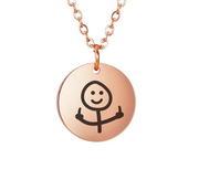 Rose Gold Color Stickman Middle Finger Round Pendant Necklace