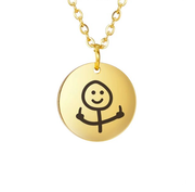 Collier pendentif rond Stickman Doigt d'honneur couleur or