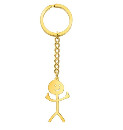 Goldfarbener Stickman-Mittelfinger-Schlüsselanhänger