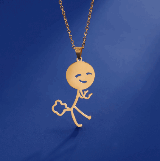 Collier Pendentif Stickman pète couleur or