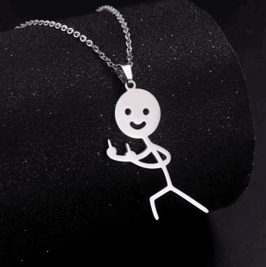 Collier Pendentif Stickman double doigt d'honneur couleur argent