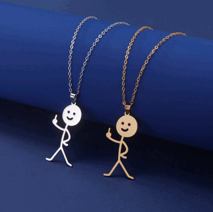 Collier Pendentif Stickman un doigt d'honneur couleur or