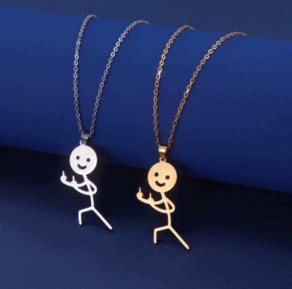 Collier Pendentif Stickman double doigt d'honneur couleur argent