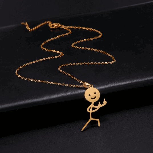 Collier Pendentif Stickman double doigt d'honneur couleur or