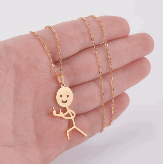 Collier Pendentif Stickman double doigt d'honneur couleur or