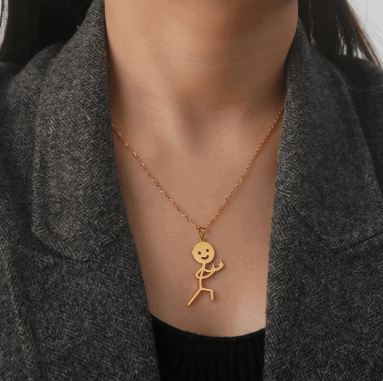 Collier Pendentif Stickman double doigt d'honneur couleur or