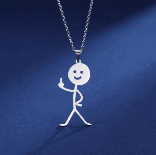 Collier Pendentif Stickman un doigt d'honneur couleur argent