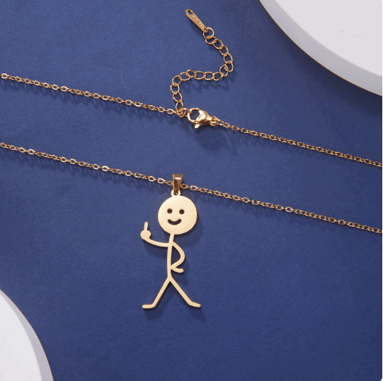 Collier Pendentif Stickman un doigt d'honneur couleur or