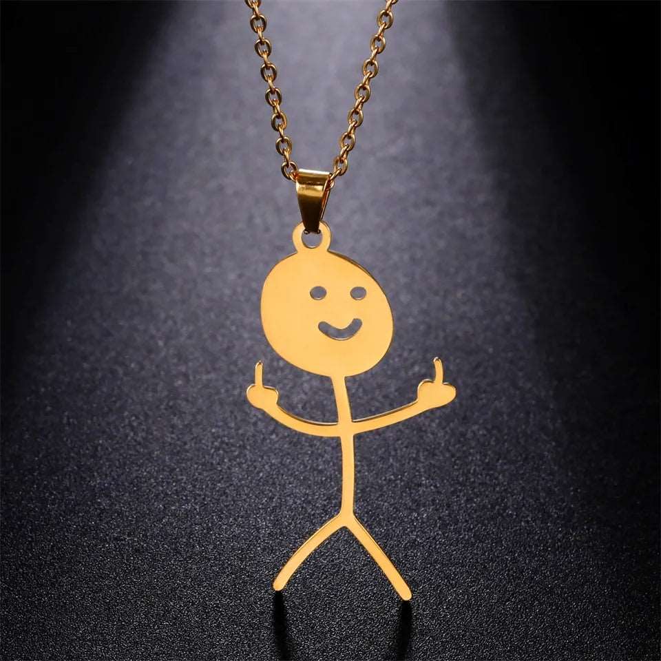 Collier Pendentif Stickman Doigt d'honneur couleur or