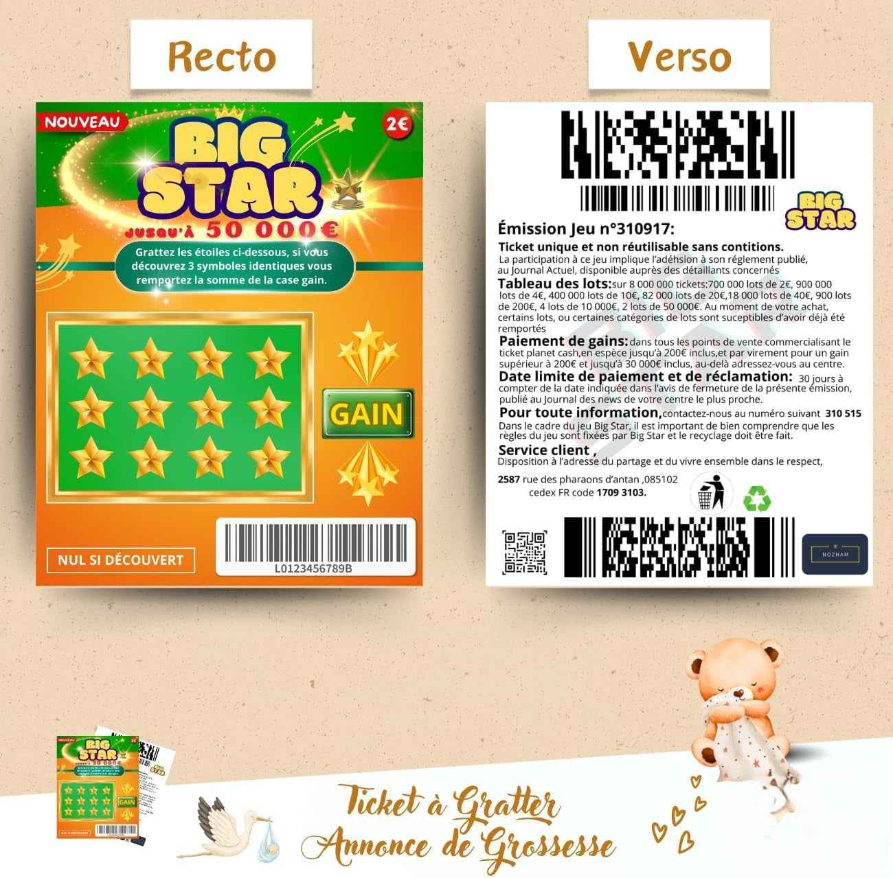 Faux ticket à gratter pour annoncer une grossesse