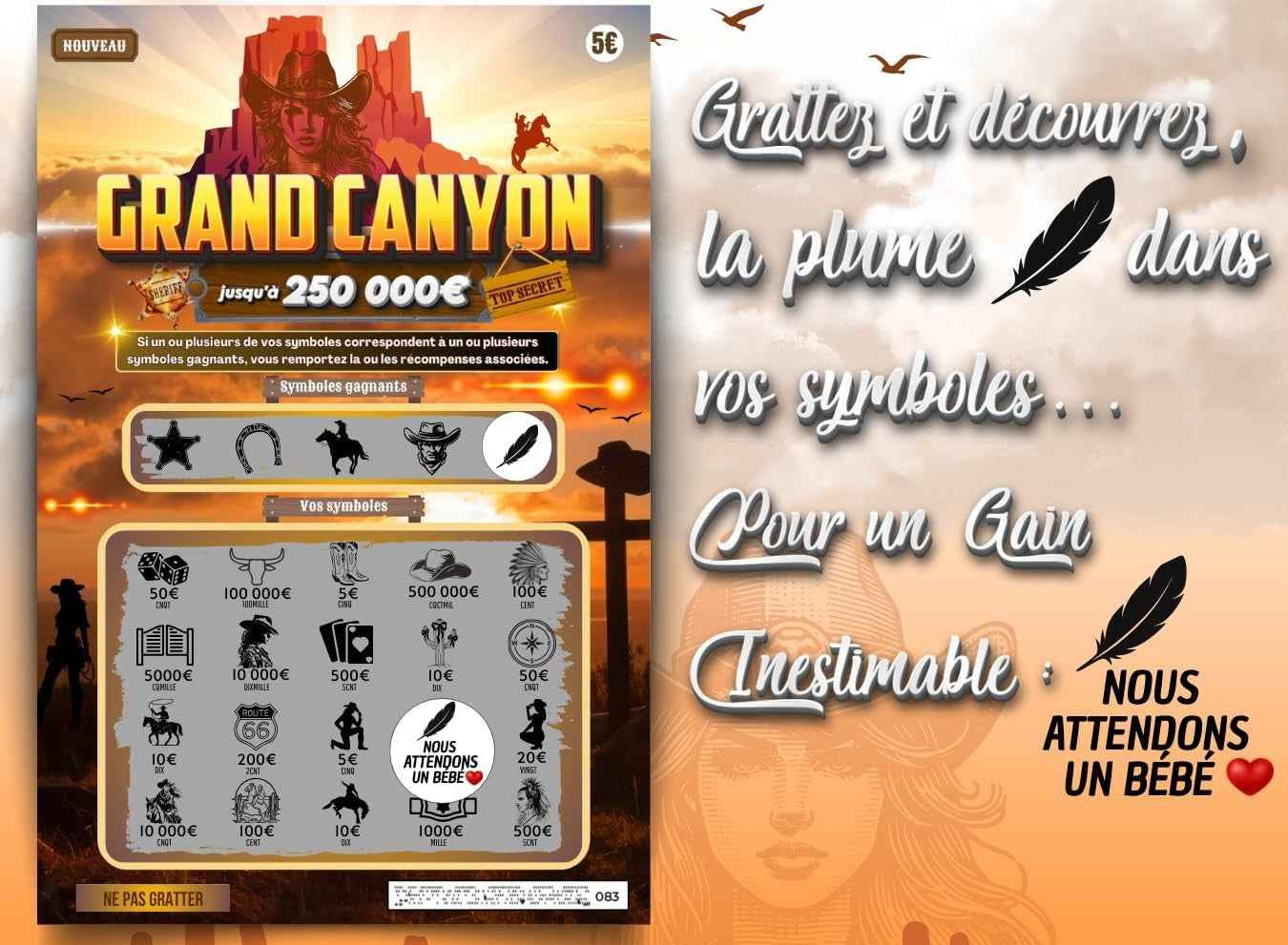 Faux ticket à gratter Annonce de grossesse Grand Canyon