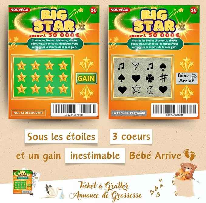 Faux ticket à gratter pour annoncer une grossesse