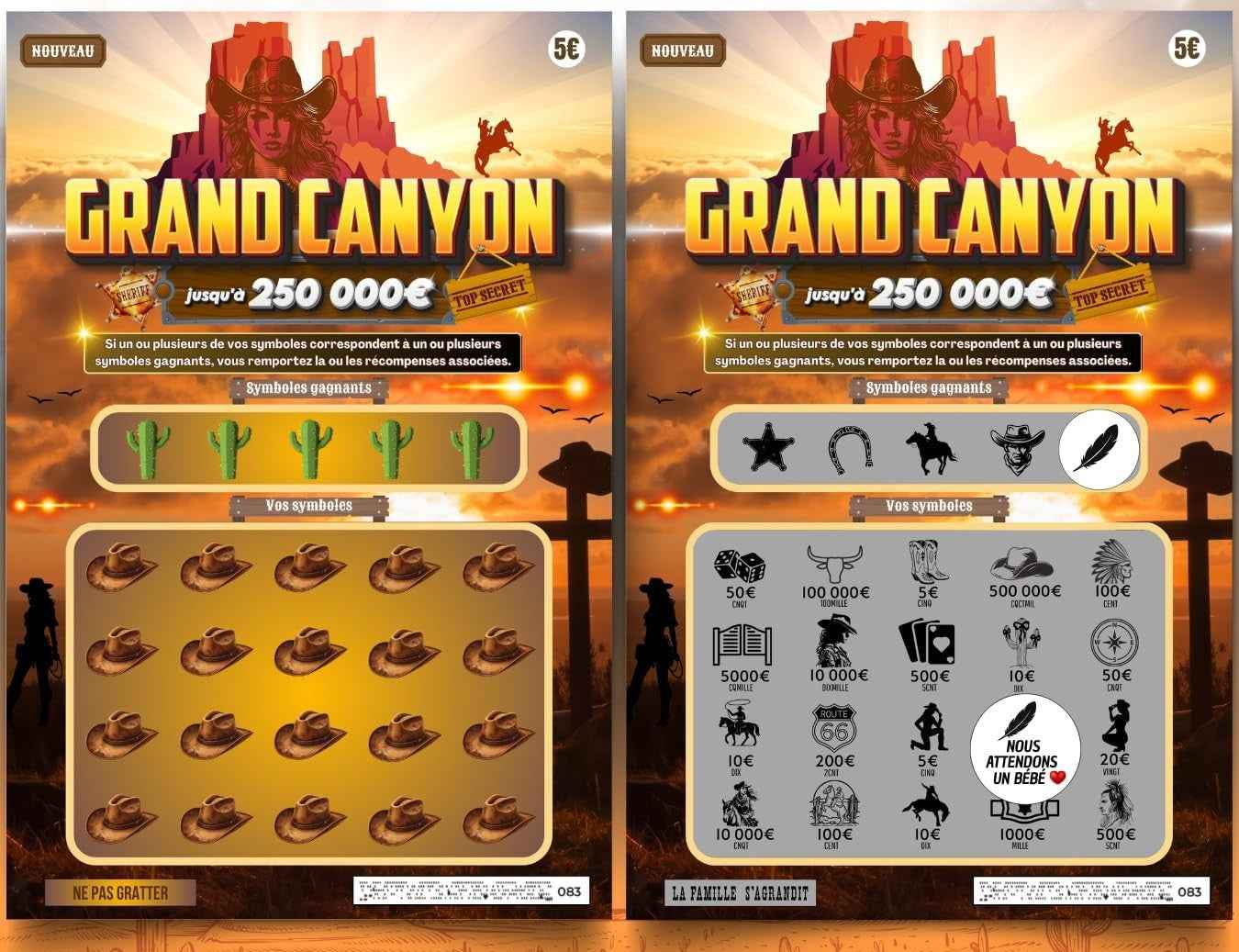Faux ticket à gratter Annonce de grossesse Grand Canyon