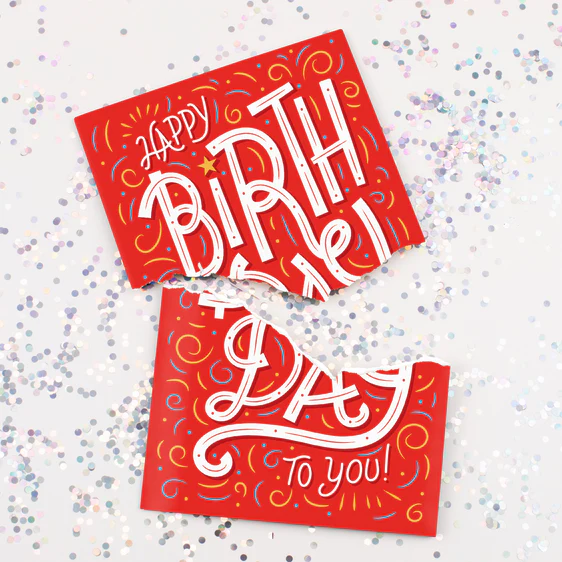 Carte "Happy Birthday" musique sans fin et paillettes
