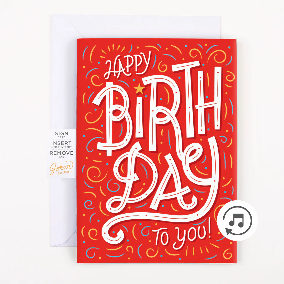 Carte "Happy Birthday" musique sans fin et paillettes
