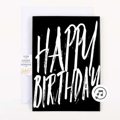 Carte "Happy Birthday" cri sans fin et paillettes