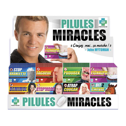 Pilules miracles, les fausses boîtes de médicament humoristique
