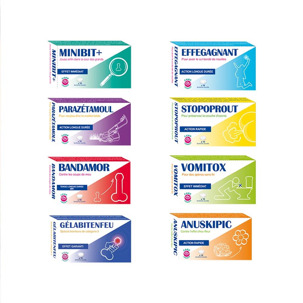 Bonbons miracles, les fausses boîtes de médicament humoristique