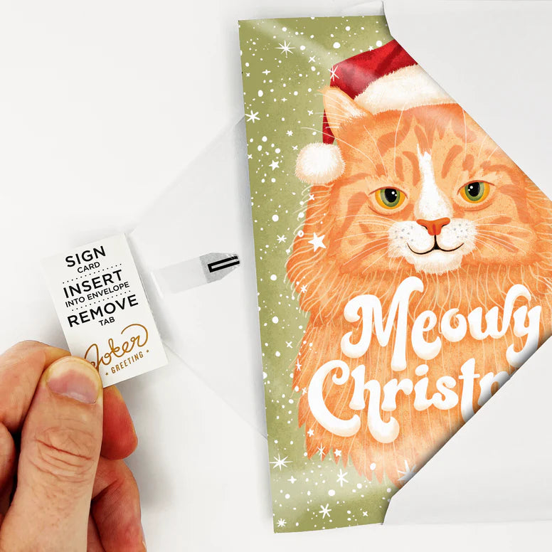 "Merry Christmas" card with endless singing cat and glitter