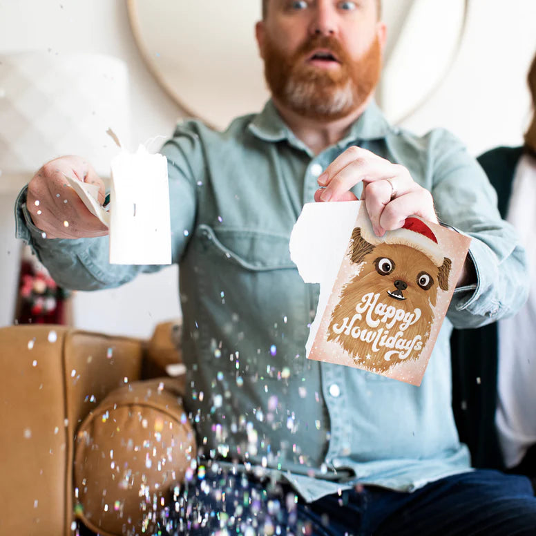 "Merry Christmas" card with endless singing dog and glitter