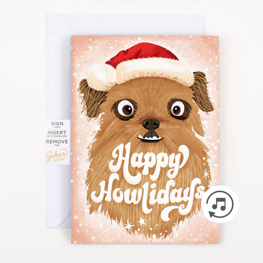 "Merry Christmas" card with endless singing dog and glitter