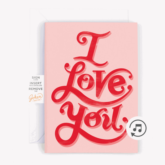 Carte "I Love You" musique sans fin et paillettes