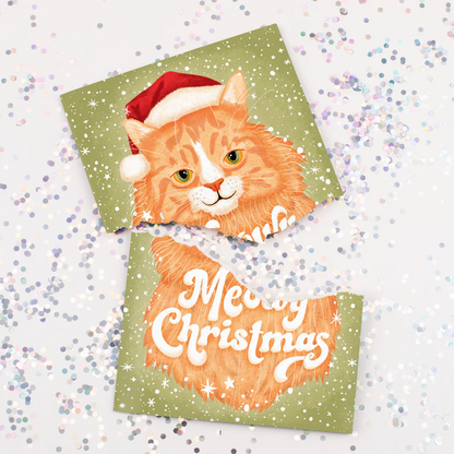 "Merry Christmas" card with endless singing cat and glitter