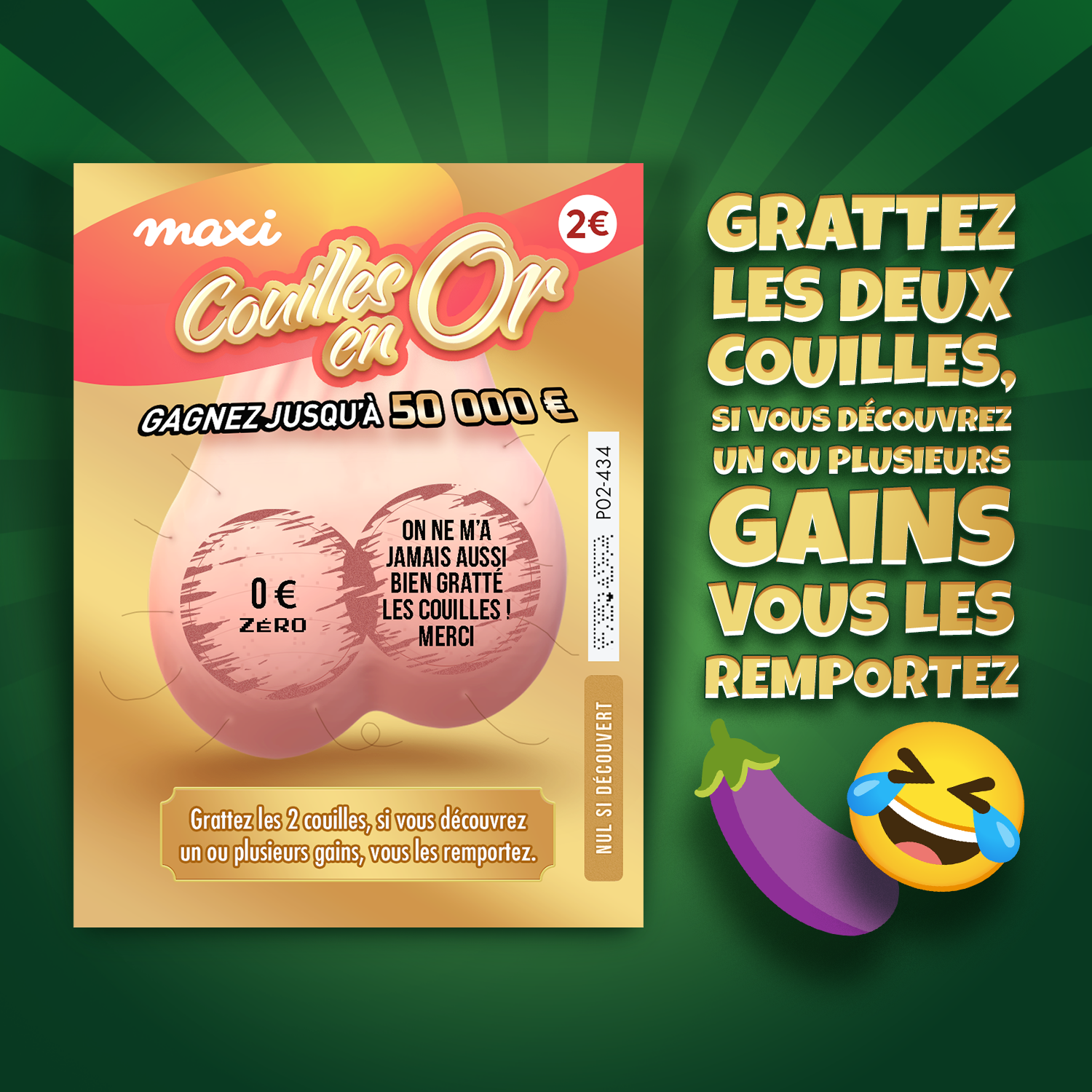 Faux ticket à gratter Couilles en or