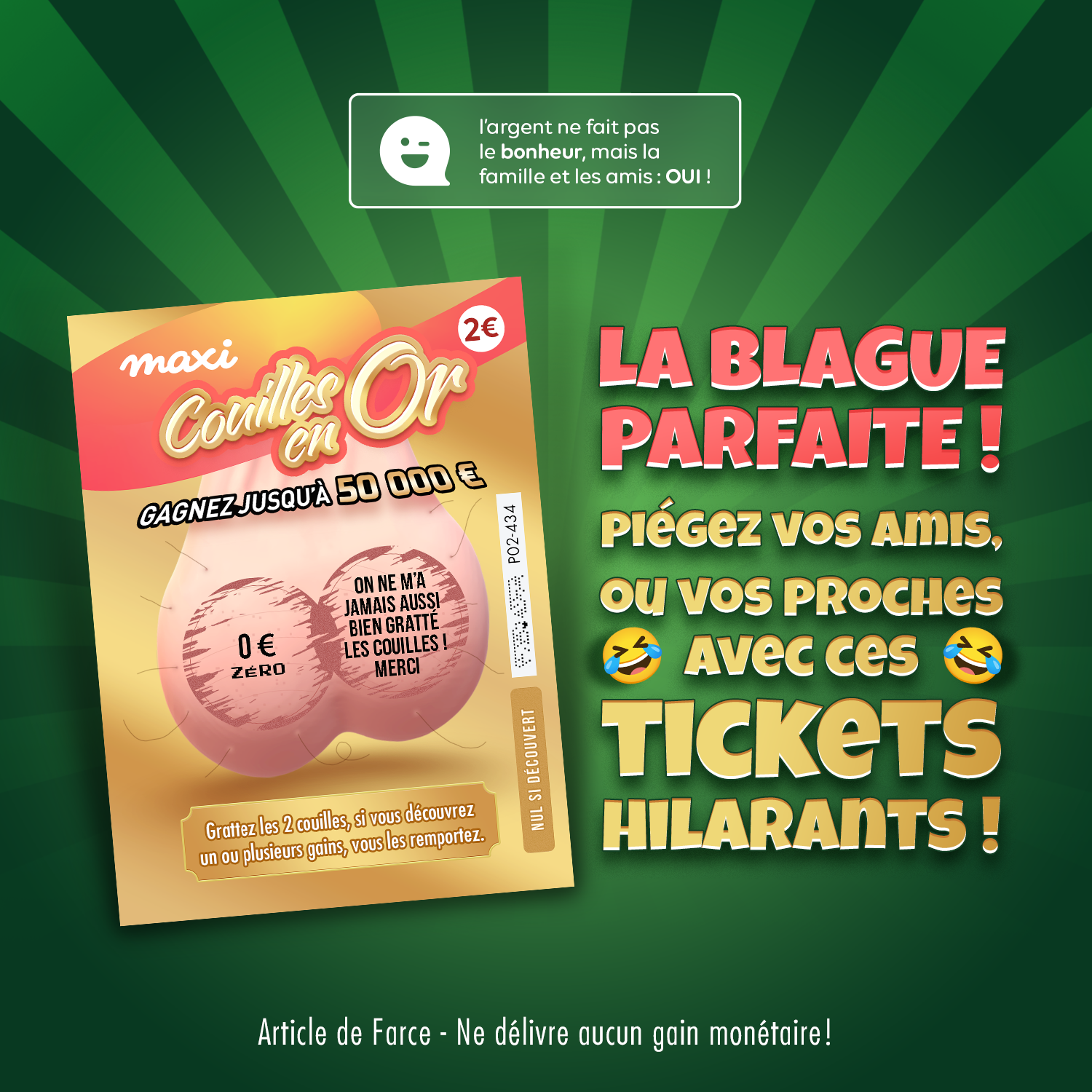 Faux ticket à gratter Couilles en or