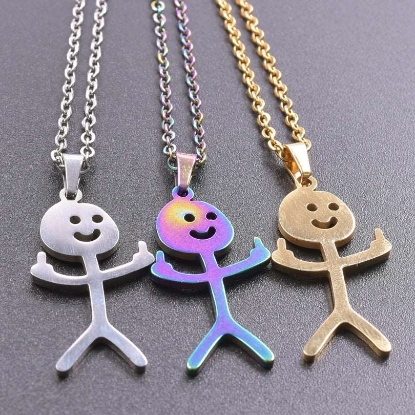 Collier Pendentif Stickman Doigt d'honneur couleur essence