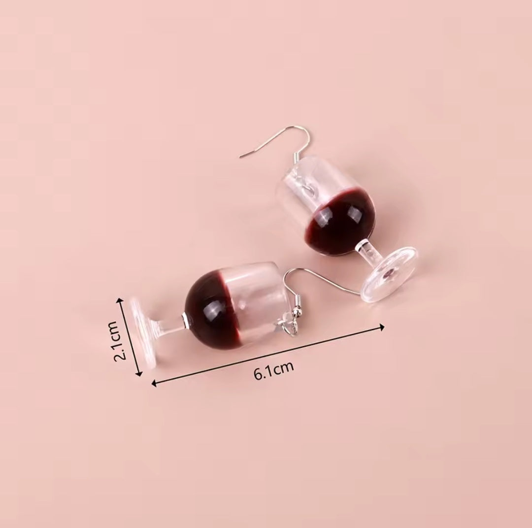 Boucles d'oreilles verre de vin rouge