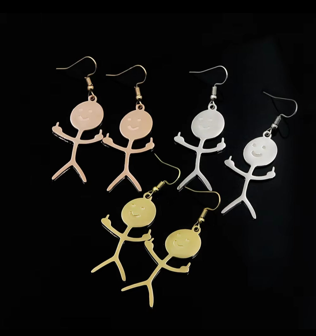 Stickman Middle Finger Dangle Earrings