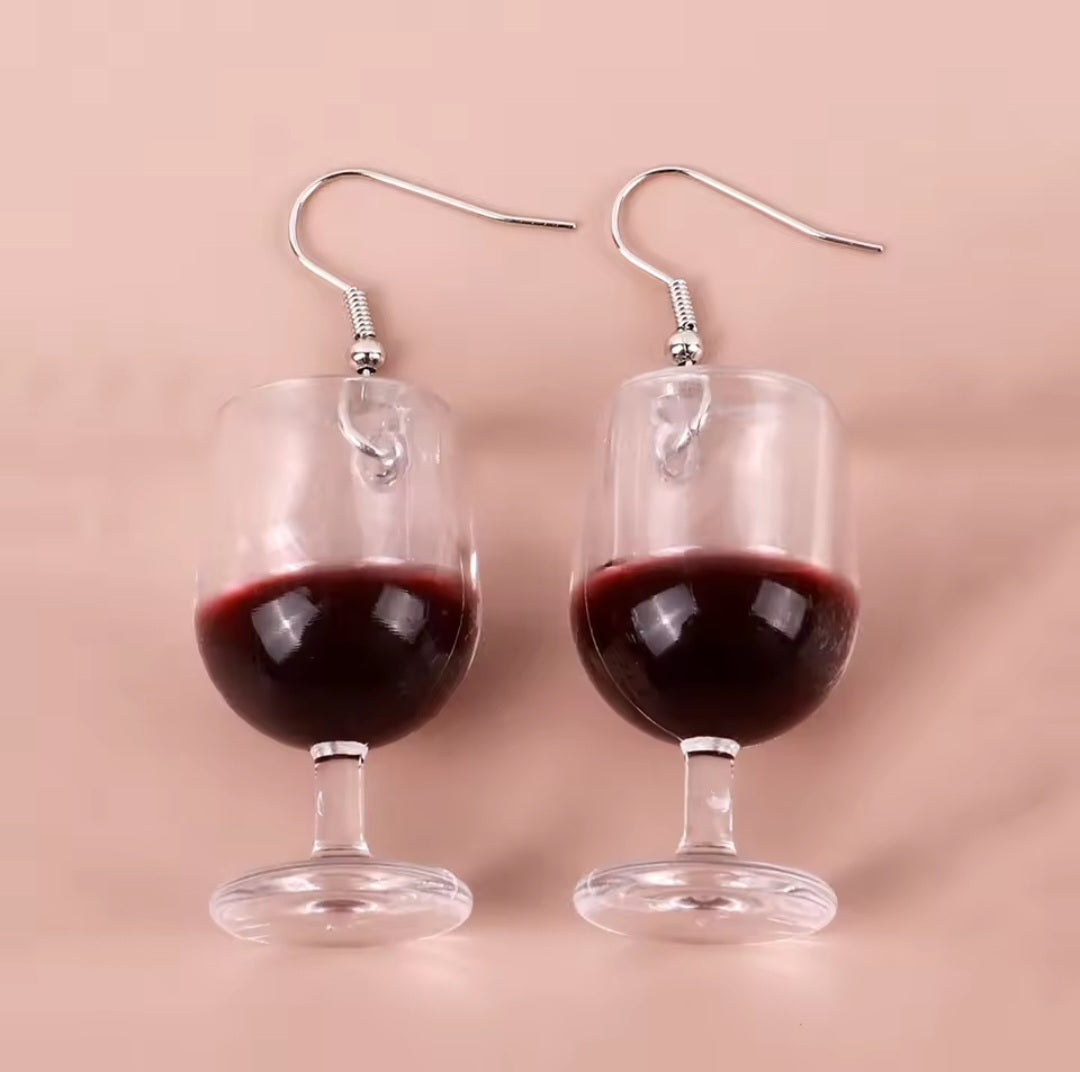 Boucles d'oreilles verre de vin rouge