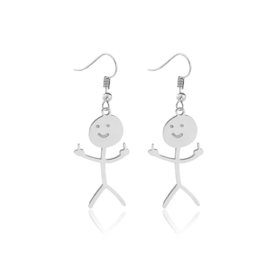 Boucles d'oreilles pendantes Stickman doigt d'honneur