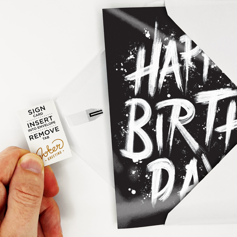 Carte "Happy Birthday" cri sans fin et paillettes