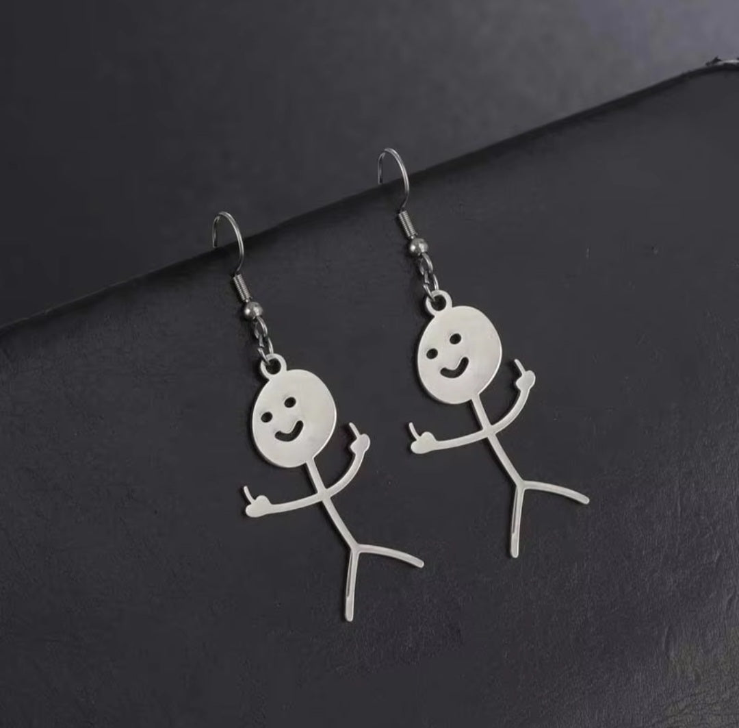 Stickman Middle Finger Dangle Earrings