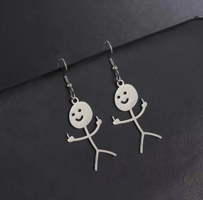 Boucles d'oreilles pendantes Stickman doigt d'honneur