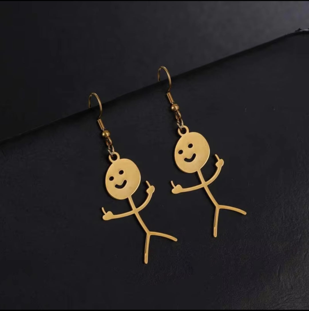 Stickman Middle Finger Dangle Earrings