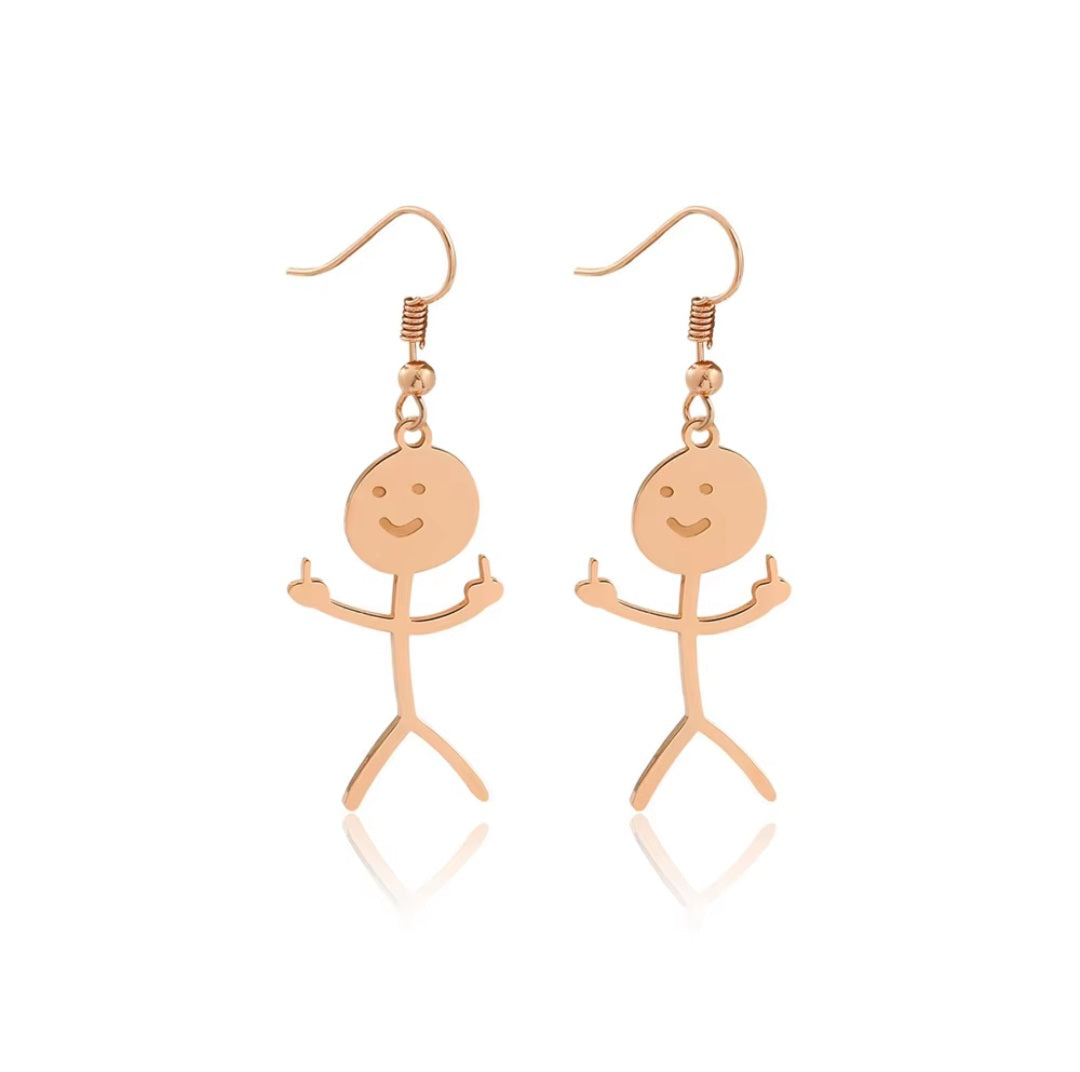 Boucles d'oreilles pendantes Stickman doigt d'honneur