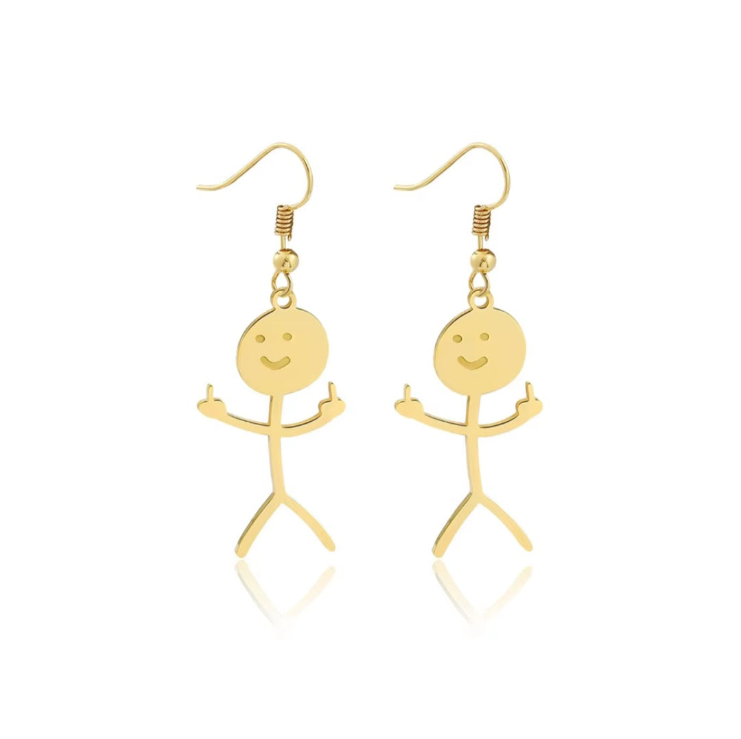 Boucles d'oreilles pendantes Stickman doigt d'honneur