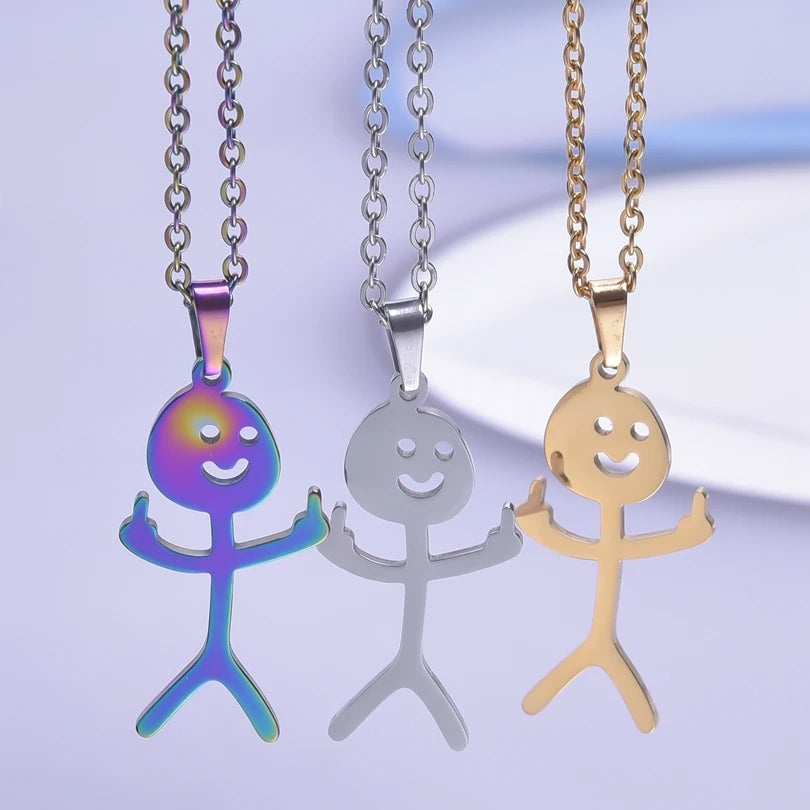 Collier Pendentif Stickman Doigt d'honneur couleur essence