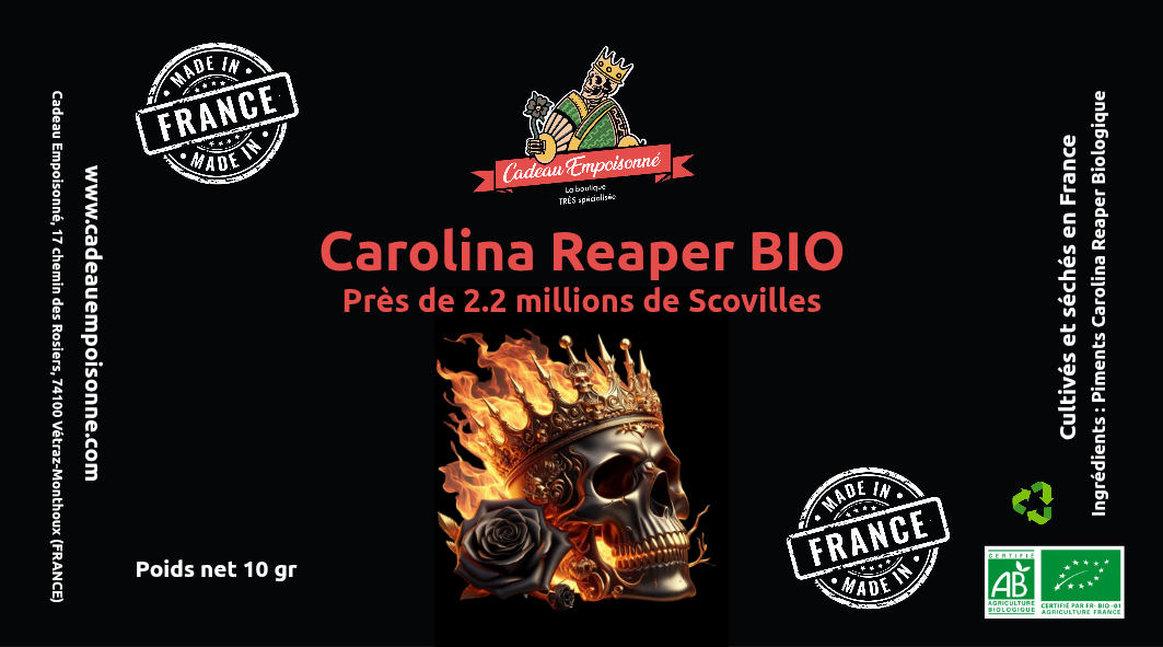 Piments Carolina Reaper séchés BIO, made in France