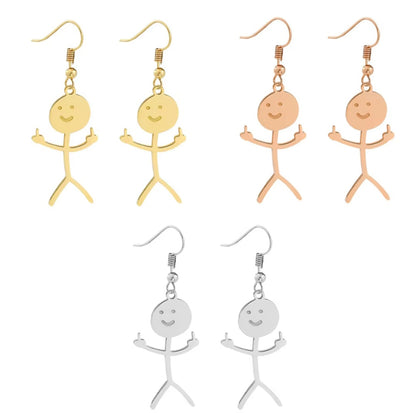 Boucles d'oreilles pendantes Stickman doigt d'honneur